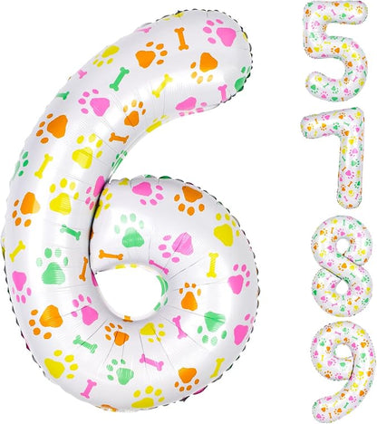 40 Inch Multi-color Dog Paw Balloons, Numeral 6 Birthday Balloons by AXBMM