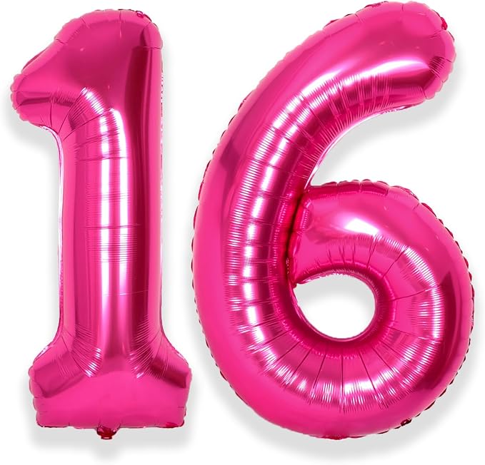 SUWEN 40 Inch Hot Pink Large 16 Number Balloons Big Foil Helium Number Balloons by SUWEN