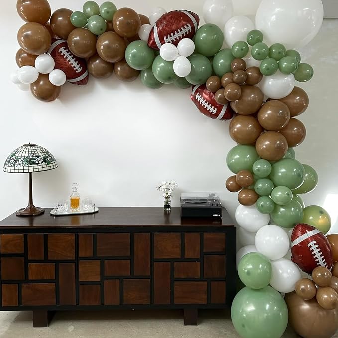 Football Balloons, 12 Inch Sage Green and Coffee Brown Balloons - Image 4