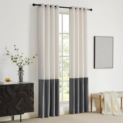 BULBUL Cream Ivory Gray 102 inches Velvet Curtains - Image 6