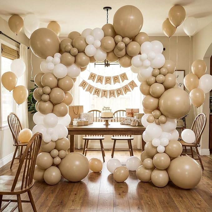RUBFAC 135pcs Vanilla Brown Balloons, Latex Light Brown Balloon Different Sizes - Image 6