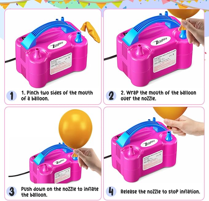 Balloon Pump Electric, Portable Balloon Inflator, Dual Nozzle 110v 600w - Image 3