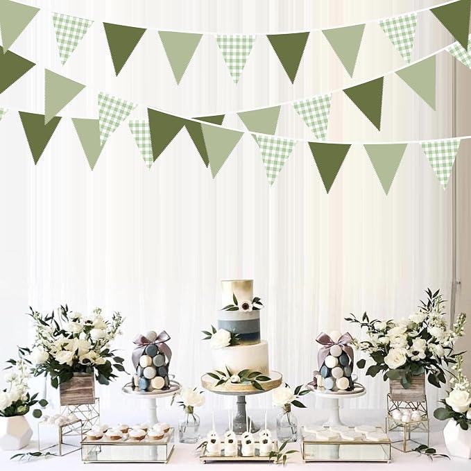 32Ft Sage Green Party Decorations Sage Gingham Banner Olive Green Buffalo Plaid - Image 4