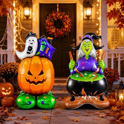 2 Pcs Halloween Balloons, Pumpkin Ghost Balloon and Witch Balloon, Large Foil - Image 4