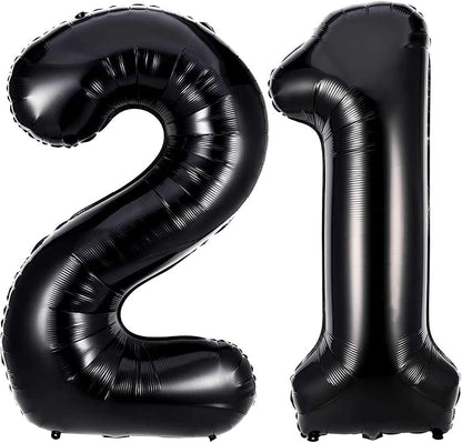 Black 21 Number Balloons, 40 Inch Giant Number 21 Balloons Foil Mylar Helium by Lovoir