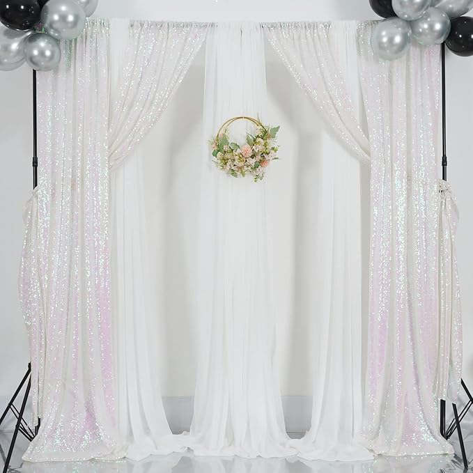 Poise3EHome White Iridescent Sequin Backdrop Curtains, 2 Panels 2FTx8FT Glitter - Image 5