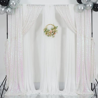 Poise3EHome White Iridescent Sequin Backdrop Curtains, 2 Panels 2FTx8FT Glitter - Image 5