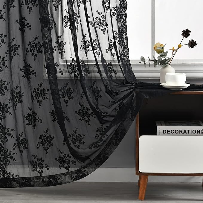 Kotile Black Sheer Lace Curtains - Image 5