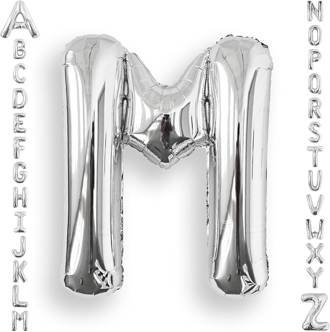AULE 40 Inch Silver M Balloon Letter Foil A-Z Birthday Big Alphabet | Birthday by AULE
