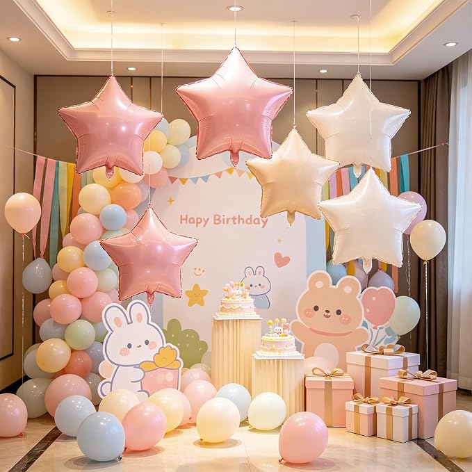 Pastel Pink Sand White Star Balloons 18 Inch - Image 7