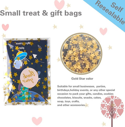 COQOFA 100 Pcs Star Printed Sealable Gift Wrap Cello Cellophane Bags Self - Image 3