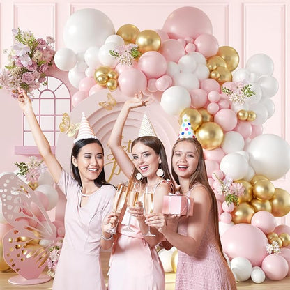 136pcs Pink and White Gold Balloon Arch Garland Kit - Image 6