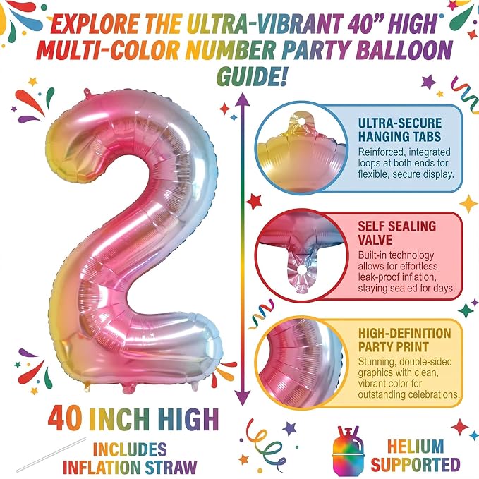 40 Inch Rainbow Foil Number 12 Balloon - Image 2