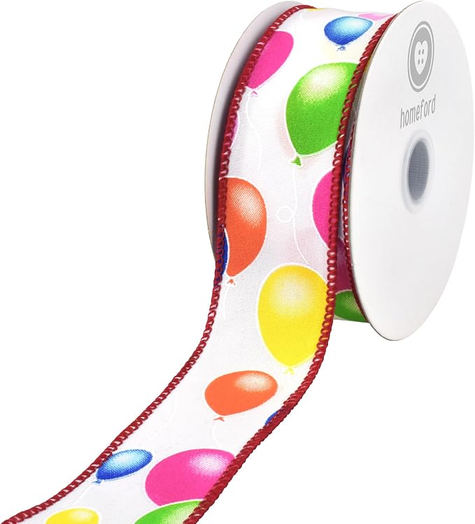 Party Balloons Celebration Wired Ribbon, 1-1/2-inch by HOMEFORD