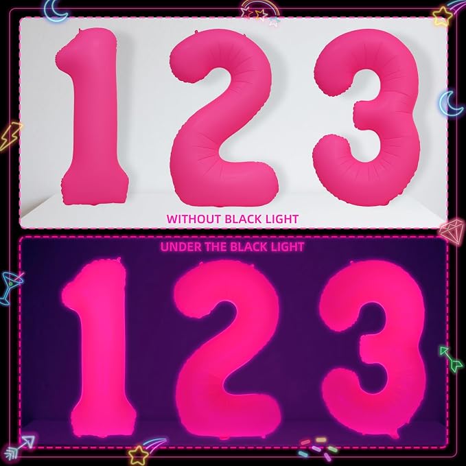 Mega-L Glow in The Dark Party Supplies, 40 Inch Fuchsia Number 8 Balloon | Glow - Image 7