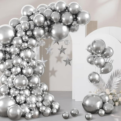 Amandir 153pcs Metallic Silver Balloons Arch Garland Kit Different Sizes | 18 - Image 5