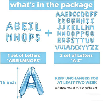 62 Pcs Baby Blue Letter Balloons, Custom 2 Set A-Z Set - Image 3