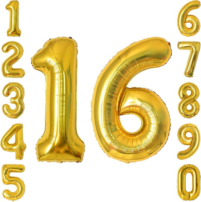 Gold Number 16 Balloon 40 Inch, Shiny Foil Decor by Unknown