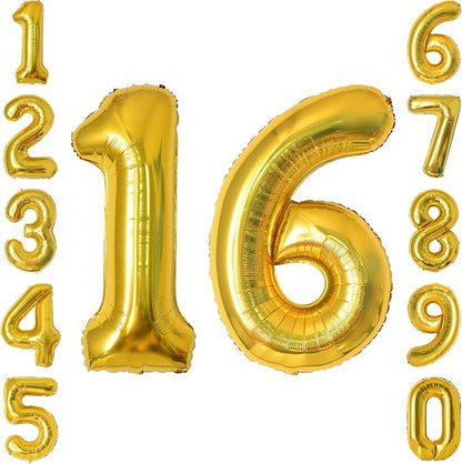 Gold Number 16 Balloon 40 Inch, Shiny Foil Decor by Unknown