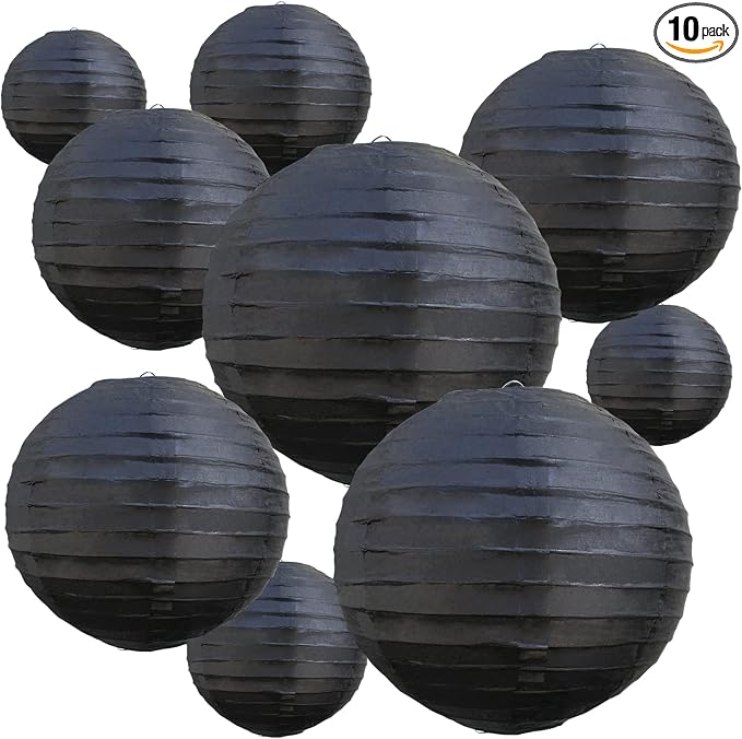 BEISHIDA Black Paper Lanterns 10Pcs 4/6/8/10/12 Inch Round Chinese Lamp | Paper by Beishida