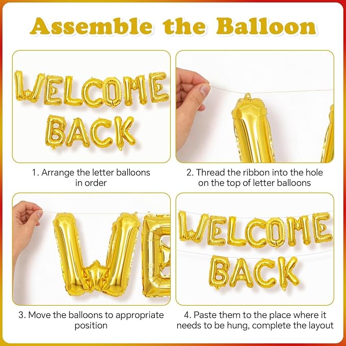 Welcome Back Balloons Red Gold, 16Inch Welcome Back Foil Balloons Banner - Image 8