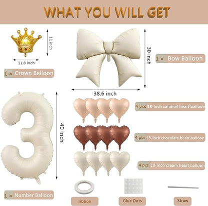 3rd Birthday Decorations for Girl Boy, Cream Number 3 Balloon - Image 2