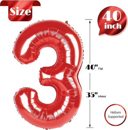Red 3 Balloon - Number Balloon 40 Inch, 3rd Red Birthday Decorations | Large - Image 4
