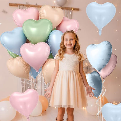 Pink Blue Green Heart Balloons, 18 Inch Baby Pink Blue Sage Green Foil Balloons - Image 4