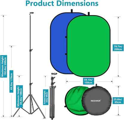 NEEWER 5x7ft/1.5x2m Chromakey Green Screen Blue Green 2 in 1 Double Sided Pop - Image 2