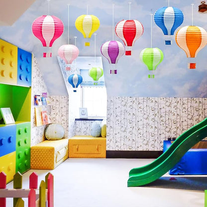 8 Pcs Striped Hot Air Balloon Paper Lanterns, 12 in Hanging Ceiling Decor | - Image 5