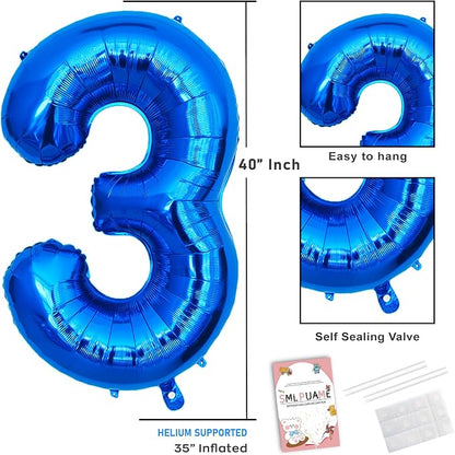 40 Inch Navy Blue 3 Balloon for 3rd Birthday Party, Helium Giant Foil Number 3 - Image 5