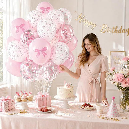 Pink Bow Balloons Kit, Coquette Party Decorations - Image 2