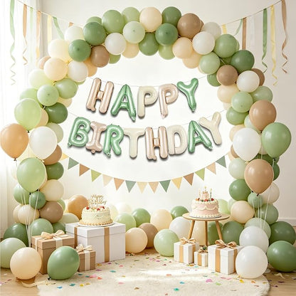 TONIFUL 16 Inch Apricot Sage Green Cream White Happy Birthday Foil Balloons | - Image 5