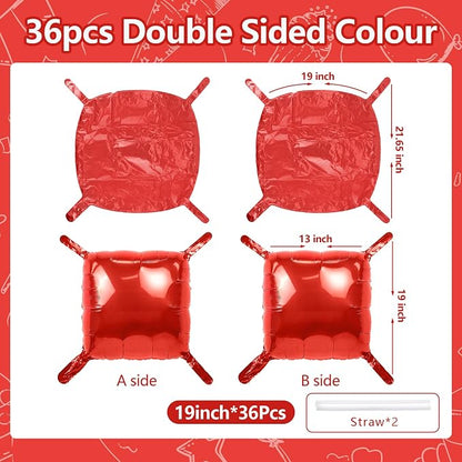 NISOCY 36PCS Metallic Red Square Foil Balloons Wall Backdrop | Double Sided Red - Image 2