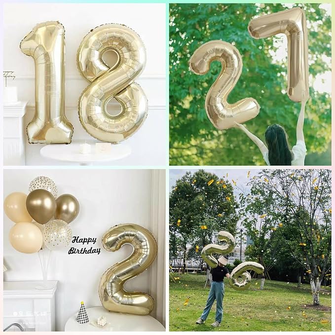 Light Gold 21 Number Balloons 40 Inch White Gold Giant 12 Foil Mylar Helium | - Image 3
