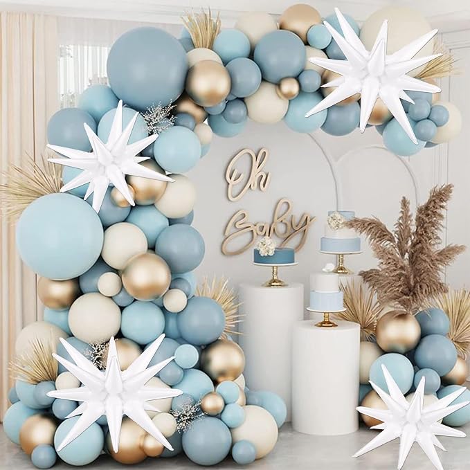 8 Pcs White Star Balloons, 27/22 inch One-Piece Explosion Balloons Aluminum - Image 4