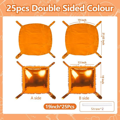 NISOCY 25PCS Metallic Orange Square Foil Balloons Wall Backdrop | Double Sided - Image 2