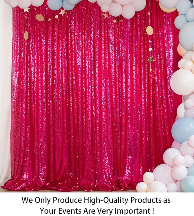 ShinyBeauty 5FTx7FT Sequin Backdrop Curtain Sparkly Fuchsia Photo Backdrops - Image 2