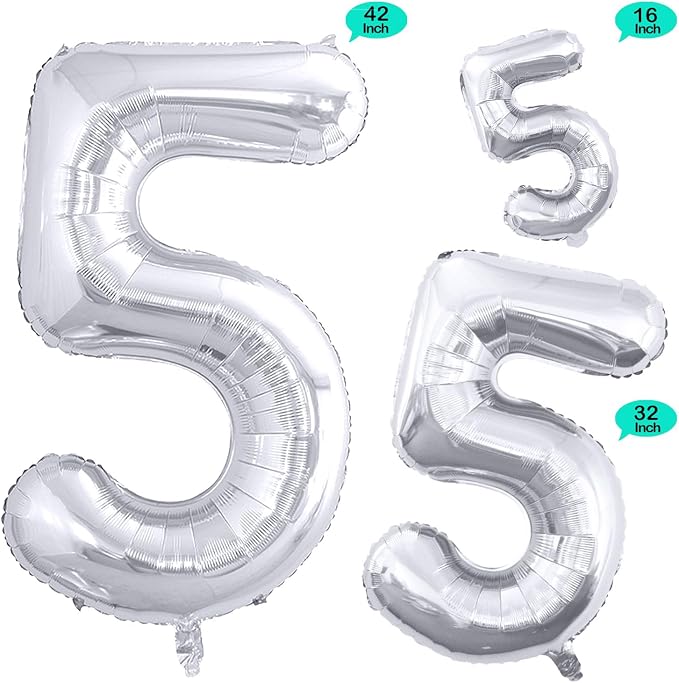 Silver Foil Balloons Number 5, Huge Number Balloons - Image 2