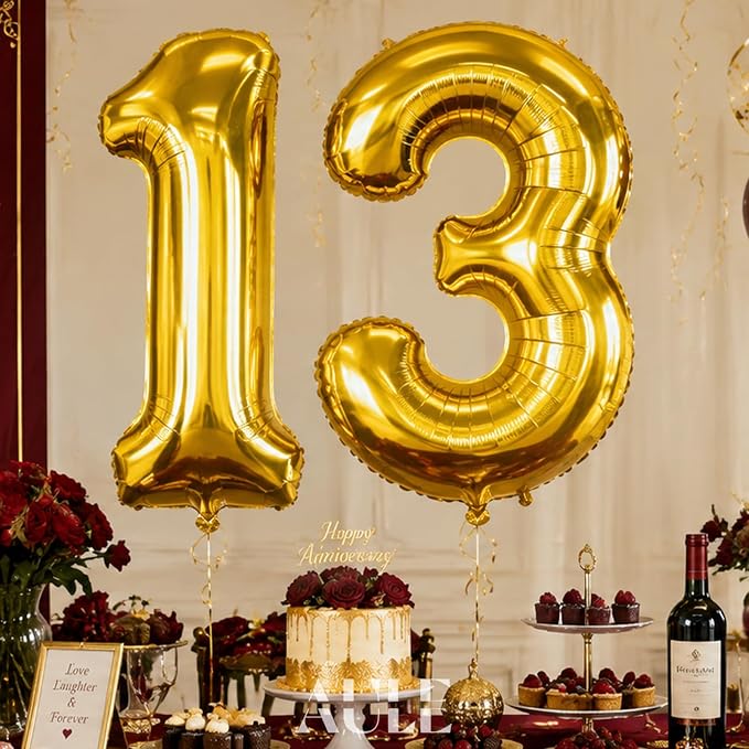 AULE 40 Inch Gold 13 Balloon Number Foil 0-9 Birthday Big Numbers | Birthday - Image 5