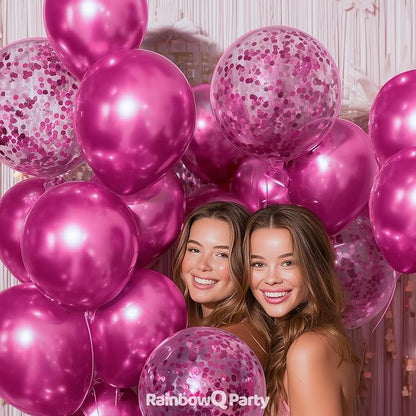 RainbowQ Metallic Hot Pink Balloons 55Pcs 12 Inch Confetti Helium Balloon | - Image 4