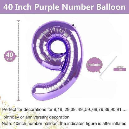 Purple Number Balloons, 40 Inch Purple Balloon 9.9 Helium Balloon 9th Birthday - Image 2