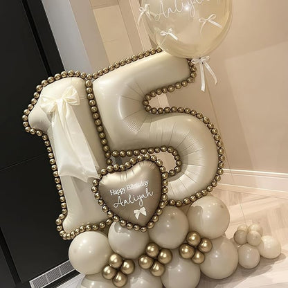 Cream Number 15 Balloons, 40 Inch 15 Balloons Giant Helium Foil Mylar Beige 15 - Image 6
