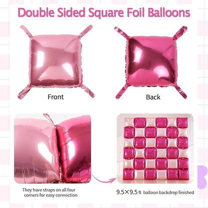 36pcs Hot Pink Square Foil Balloons Wall Backdrop, Double Sided Magenta Mylar - Image 2