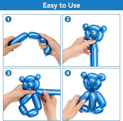 Metallic Blue Long Balloons Premium 260 Twisting Animals Magic Balloons - Image 4