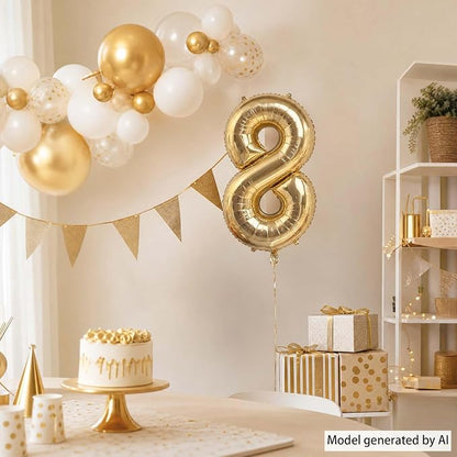 White Gold Number 8 Balloon 40 Inch, Foil Digit - Image 7
