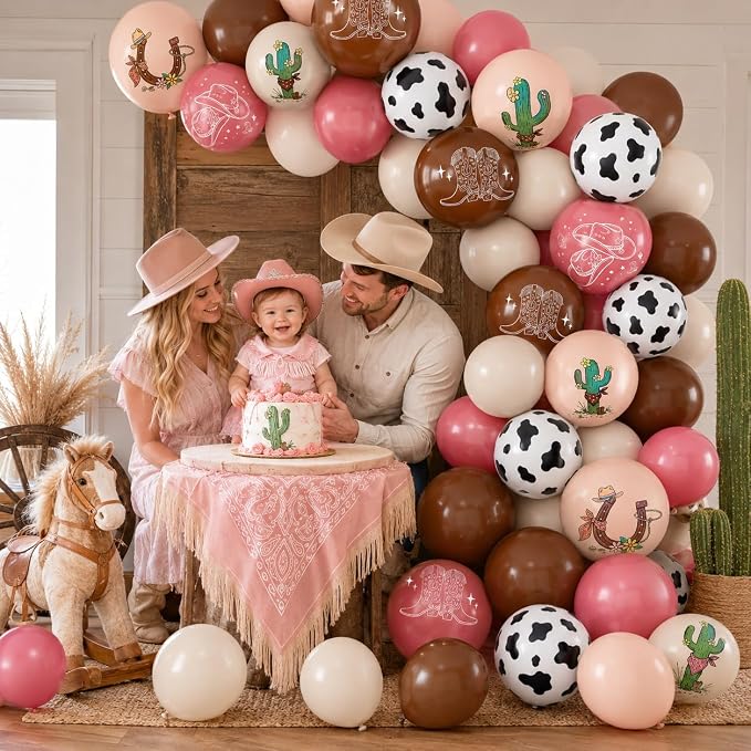 Cowgirl Balloons, 12 Inch Pink Brown Balloon - Image 3