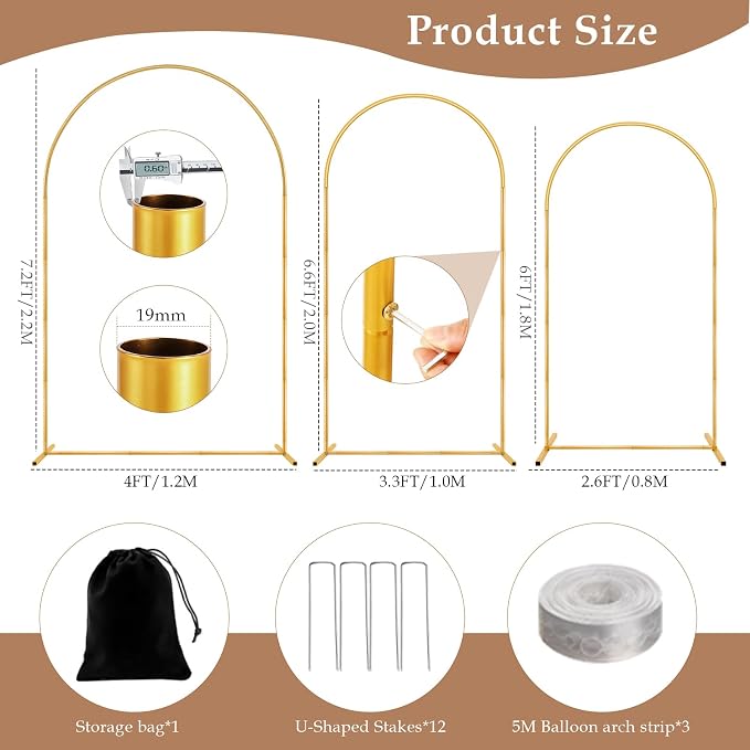 3 Pack Metal Arch Backdrop Stand Balloon Arbor Frame | Arch Stands - Image 3