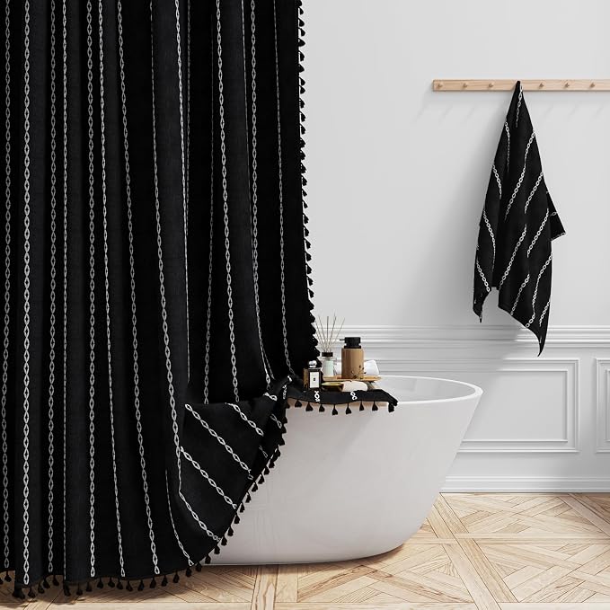 72x78 Long Boho Farmhouse Linen Heavy Duty Shower Curtain, 330GSM Linen Blend by ShowerCurtain