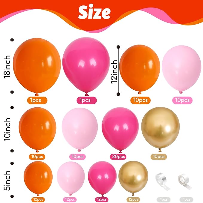 Pink and Orange Balloons Arch Kit, Pastel Gold Balloon - Image 2